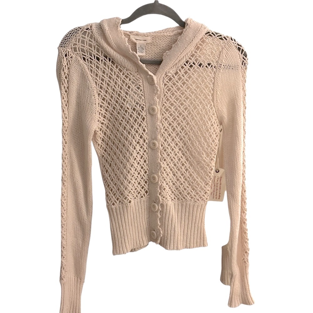Anthropologie Sleeping On Snow Crochet Hooded Buttondown Cardigan/Sweater Size S - Picture 3 of 7